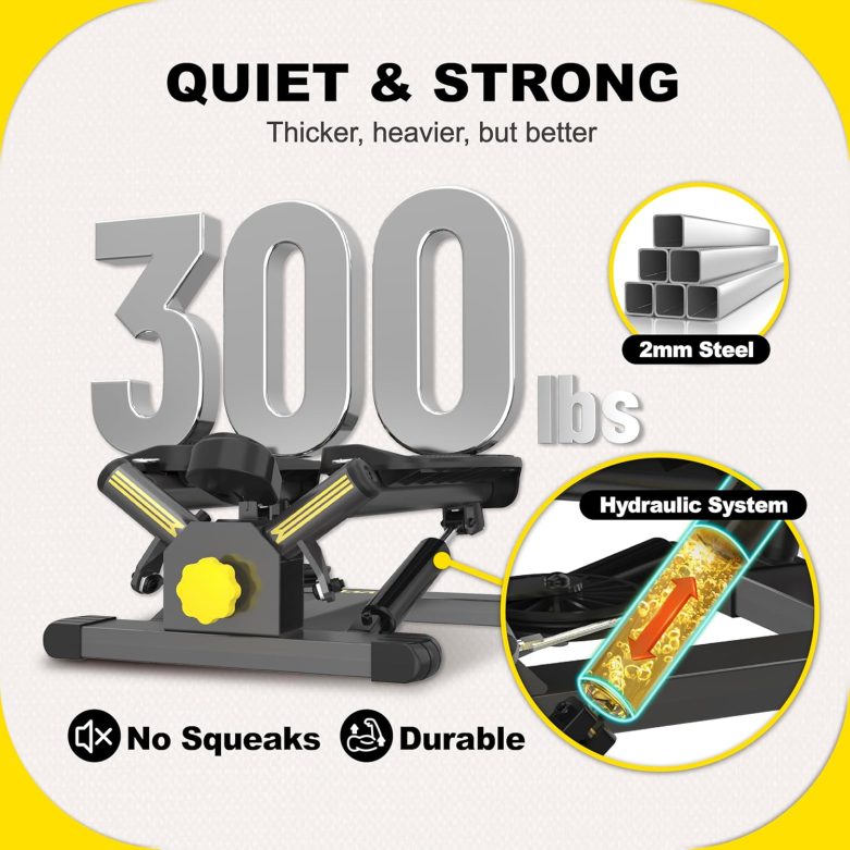 Mini Stepper with 300LBS Weight Capacity, Twist Stepper for Full Body Workout, Adjustable Step Height, Smooth and Quiet, Step Machine for Men Women - Image 2