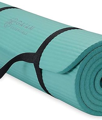 Gaiam Essentials Thick Yoga Mat Fitness & Exercise Mat with Easy-Cinch Yoga Mat Carrier Strap, 72"L x 24"W x 2/5 Inch Thick